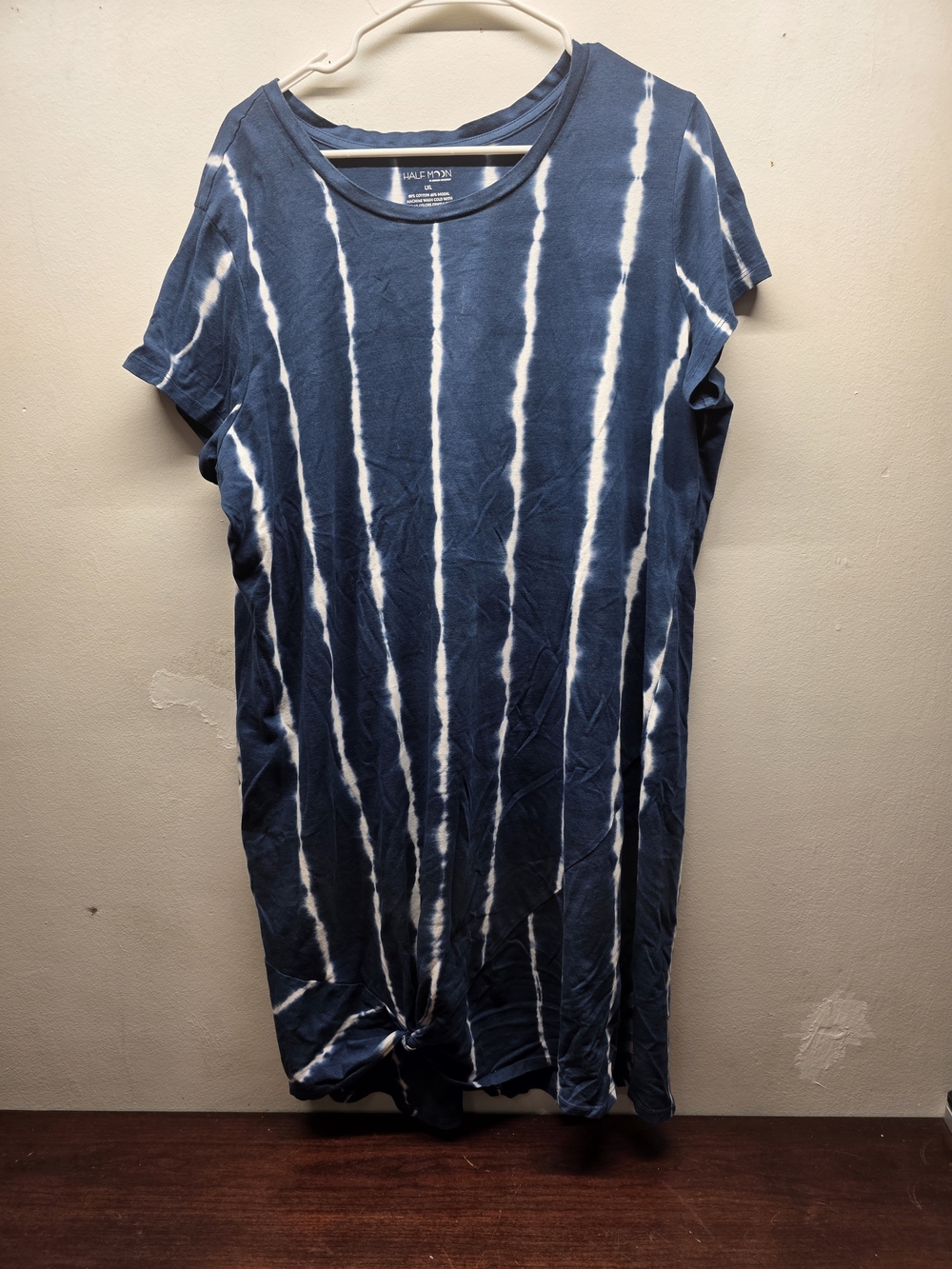 Casual Navy & White Tie-Dye Midi Dress